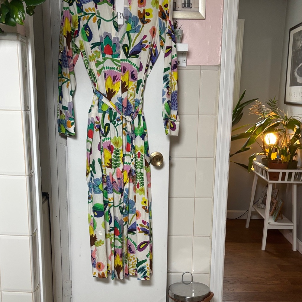 Zara White Maxi Dress with Multicolor Floral Print